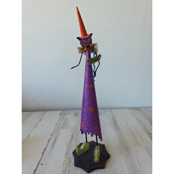 Pier 1 glitter cat witch Halloween metal statue figurine - Picture 1 of 9